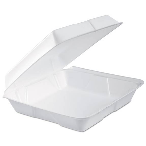 Dart  Foam Hinged Lid Container, 1-comp, 9.3 X 9 1/2 X 3, White, 100/bag, 2 Bag/carton Dcc 95htpf1r 200 Case