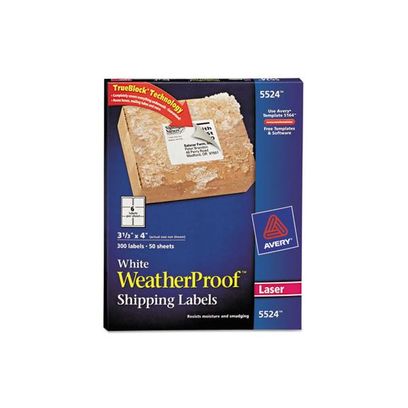 Waterproof Shipping Labels With Trueblock And Sure Feed, Laser Printers, 3.33 X 4, White, 6/Sheet, 50 Sheets/Pack