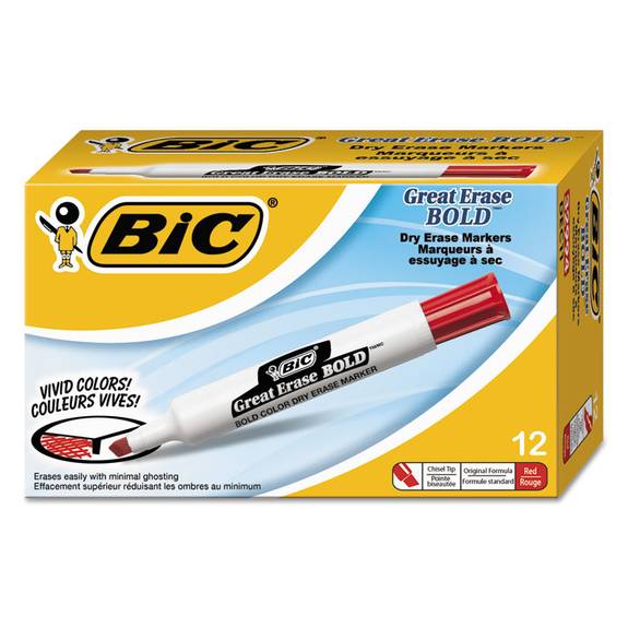 Bic  Great Erase Bold Tank Dry Erase Markers, Low-odor, Chisel Tip, Red, Dozen Dec11-rd 1 Dozen