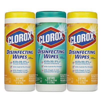Disinfecting Wipes, 1-Ply, 7 X 8, (1) Fresh Scent/(2) Crisp Lemon, White, 35/Canister, 3 Canisters/Pack