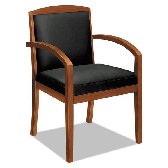 Hon  Topflight Wood Guest Chair, Black Leather Upholstery W/cherry Veneer Bsxvl853hsb11 1 Each