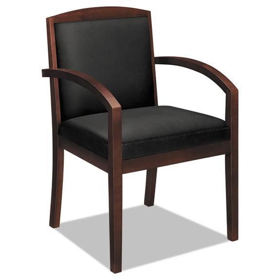 Hon  Topflight Wood Guest Chair, Black Leather Upholstery W/mahogany Veneer Bsxvl853nsb11 1 Each