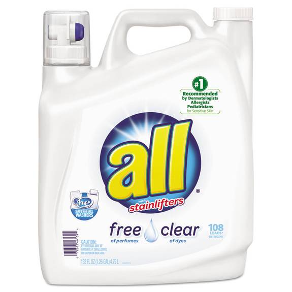 Diversey  All Free Clear 2x Liquid Laundry Detergent, Unscented, 162 Oz Bottle, 2/carton Cb461391 2 Case