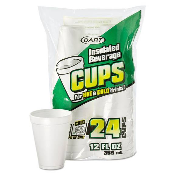 Dart  Small Foam Drink Cup, 12 Oz, Hot/cold, White, 24/bag, 12 Bags/carton 12jp24 288 Case