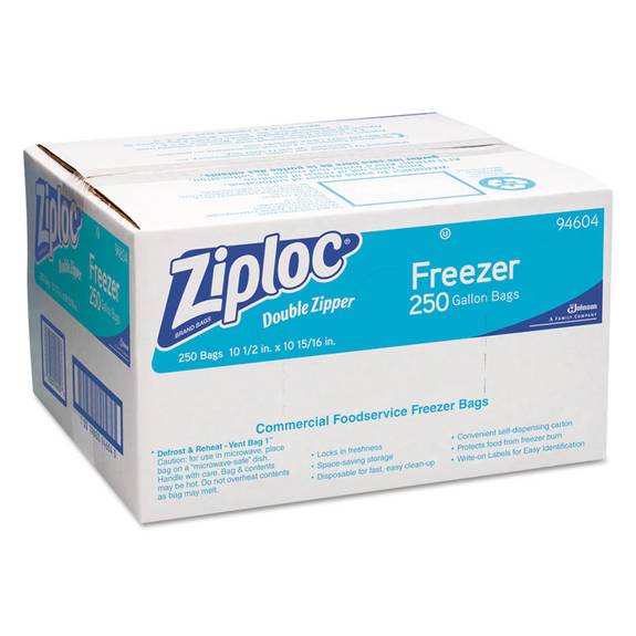 Ziploc  Double-zipper Freezer Bags, 1gal, 2.7mil, Clear W/label Panel, 250/carton 94604 250 Case