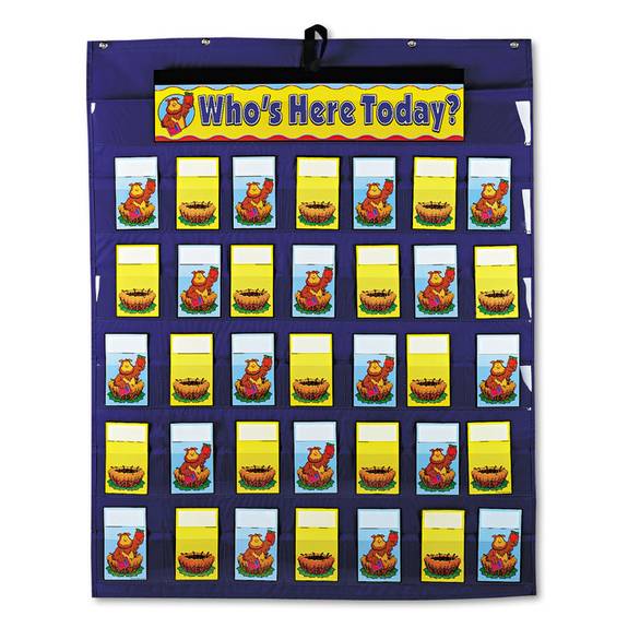 Carson Dellosa Publishing Attendance/multiuse Pocket Chart, 35 Pockets/two-sided Cards, Blue, 30 X 37 1/2 Cd-5644 1 Each