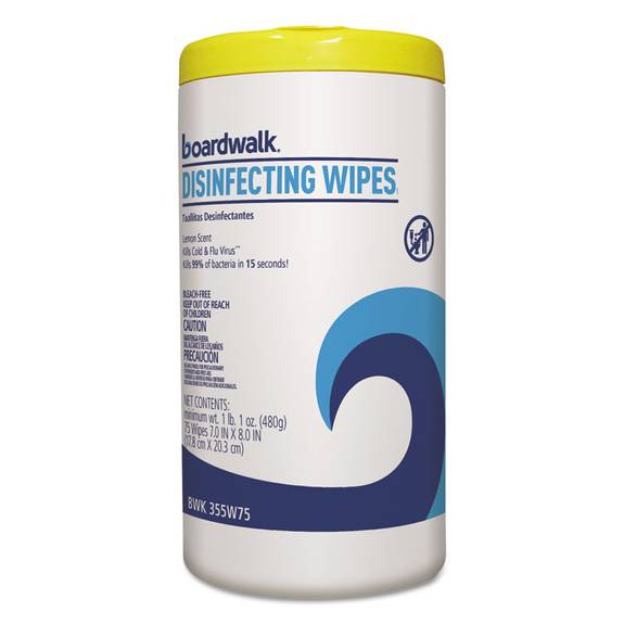 Boardwalk  Disinfecting Wipes, 8 X 7, Lemon Scent, 75/canister, 6 Canisters/carton 87-075l956 6 Case