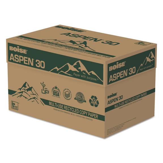 Boise  Aspen 30% Recycled Multi-use Paper, 92 Bright, 20lb, 8 1/2 X 14, White, 5000/ct 054904 10 Case