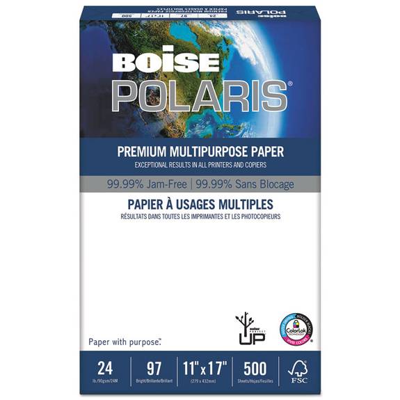 Boise  Polaris Premium Multipurpose Paper, 11 X 17, 24lb, White, 2500/ct Pol-2417 5 Case