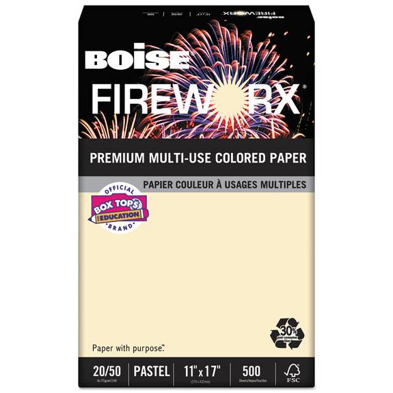 Boise  Fireworx Colored Paper, 20lb, 11 X 17, Flashing Ivory, 500 Sheets/ream Mp2207iy 1 Ream