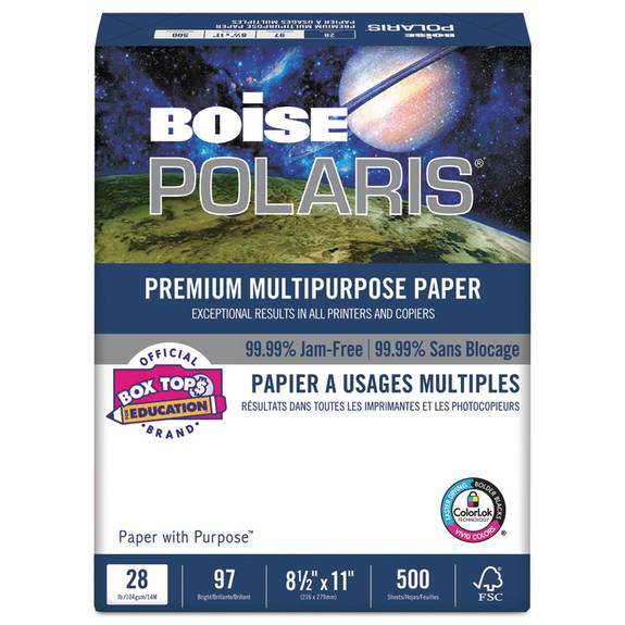 Boise  Polaris Premium Multipurpose Paper, 8 1/2 X 11, 28lb, White, 3000 Sheets/carton Pol-2811 6 Case