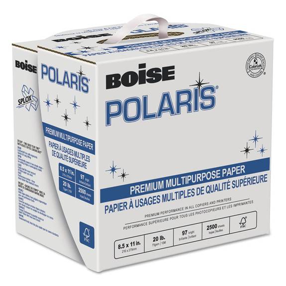 Boise  Polaris Premium Multipurpose Paper, 8 1/2 X 11, Letter, 20lb White, 2500 Sheets Sp9720 2500 Case