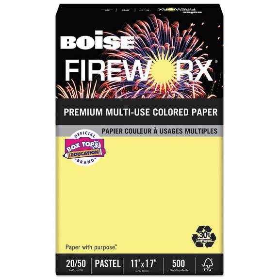Boise  Fireworx Colored Paper, 20lb, 11 X 17, Crackling Canary, 500 Sheets/ream Mp2207cy 1 Ream