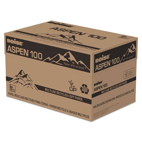 Boise  Aspen 100% Multi-use Recycled Paper, 92 Bright, 20lb, 8-1/2 X 11, White 054922 10 Case