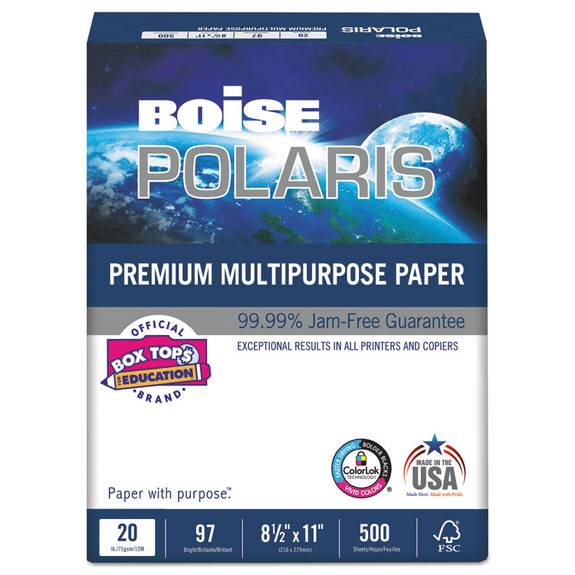 Boise  Polaris Premium Multipurpose Paper, 3-hole, 8 1/2 X 11, 20lb, White, 5000/ct Pol-8511-p 10 Case