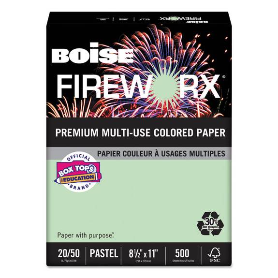 Boise  Fireworx Colored Paper, 20lb, 8-1/2 X 11, Popper-mint Green, 500 Sheets/ream Mp2201-gn 1 Ream