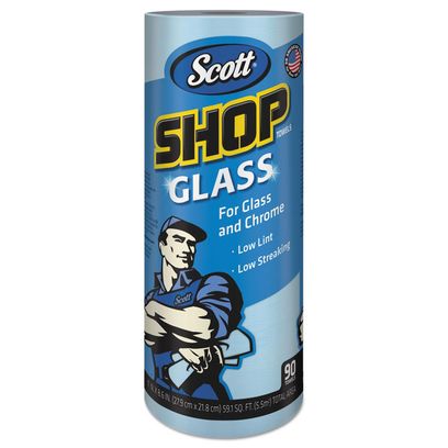 Shop Towels, Glass, 1-Ply, 8.6" X 11", Blue, 90 Sheets/Roll, 12 Rolls/Carton