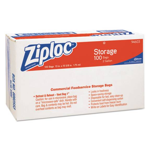 Ziploc  Double Zipper Bags, Plastic, 1.75 Mil, 2gal, Clear W/write-on Panel, 100/carton 94603 100 Case