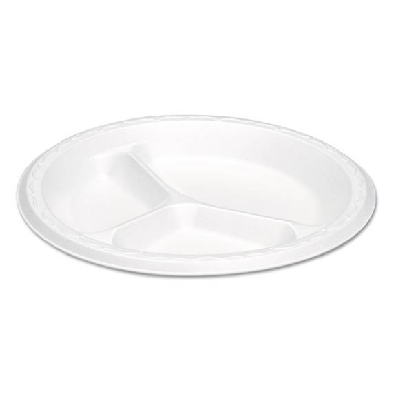 Genpak  Elite Laminated Foam Plates, 8.88 Inches, White, Round, 3 Comp, 125/pk, 4 Pk/ct Lam39 500 Case