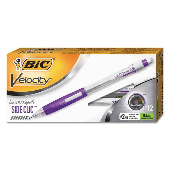 Bic  Velocity Side Clic Pencil, Hb #2, 0.7 Mm, Assorted, Dozen Mpsc11-blk 1 Dozen