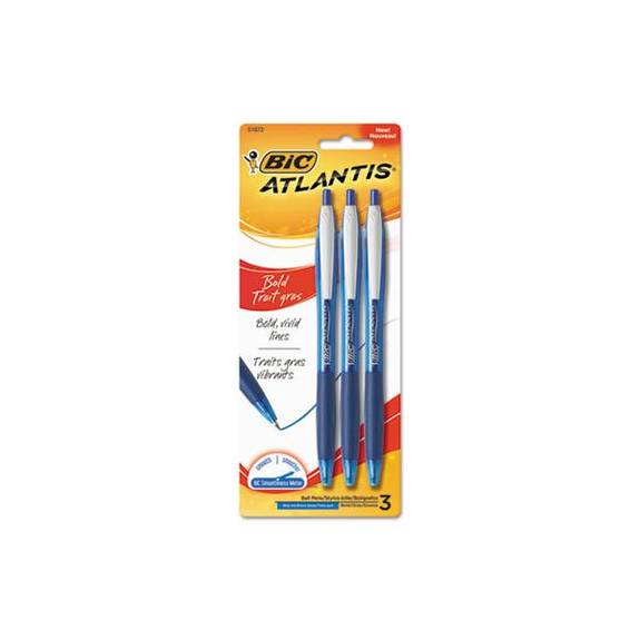 Bic  Atlantis Bold Retractable Ballpoint Pen, Blue, 3/pack Vcgbp31be 3 Package