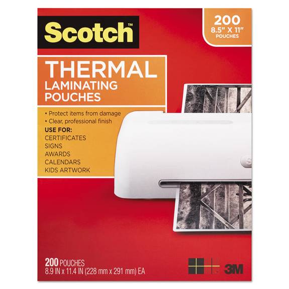 Scotch  Letter Size Thermal Laminating Pouches, 3 Mil, 11 2/5 X 8 9/10, 200/pack Tp3854200 200 Package
