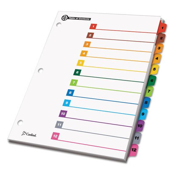 Cardinal  Onestep 100% Recycled Index System, Multicolor 12-tab, 11 X 8-1/2, 1 Set 71218 1 Each