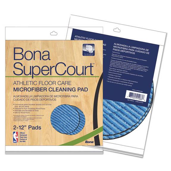 Bona  Supercourt Athletic Floorcare Microfiber Cleaning Pad, 12 Dia, Lt/dk Blue,2/pk Ax0003498 2 Package