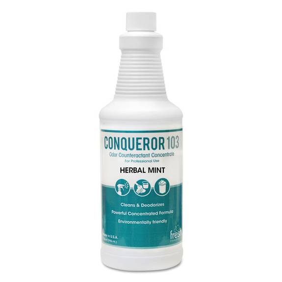 Fresh Products Conqueror 103 Odor Counteractant Concentrate, Herbal Mint, 32 Oz Bottle,12/ctn 103q-f-000i012m-05 12 Case