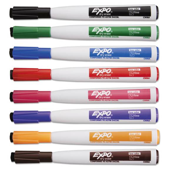 Expo Low Odor Dry Erase Markers, Fine Tip, Assorted, 8 Count 