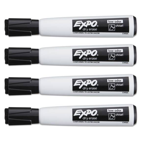 Expo Magnetic Dry Erase Marker - Chisel Tip - Black - 4 Pack