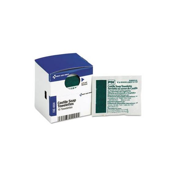 First Aid Only  Castile Soap Towelettes, 10/box 4004 10 Box