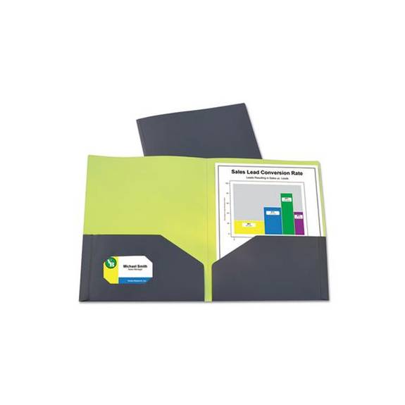 C Line  Two-tone Two-pocket Super Heavyweight Poly Portfolio, Letter, Gray/green, 6/pack 34721 6 Package