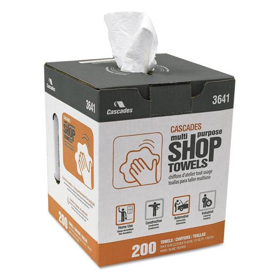 Cascades Multi-purpose Shop Towels, White, 9 X 13, 200/box, 8 Box/carton 3641 8 Case