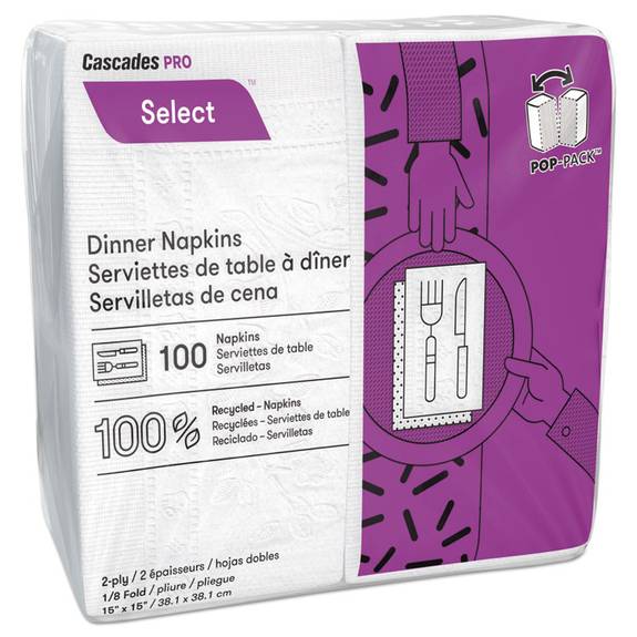 Cascades Pro Select Dinner Napkins, 2-ply, 3 3/4 X 8 1/2, White, 100/pack, 3000/carton N060 30 Case