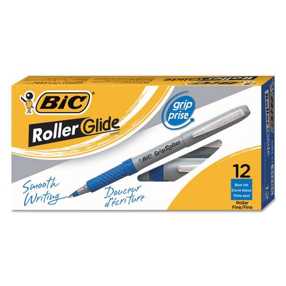 Bic  Grip Stick Roller Ball Pen, Blue Ink, .5mm, Micro Fine, Dozen Grem11be 1 Dozen