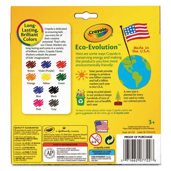 Crayola Non-Washable Markers Broad Point Classic Colors 10/Set 587722 