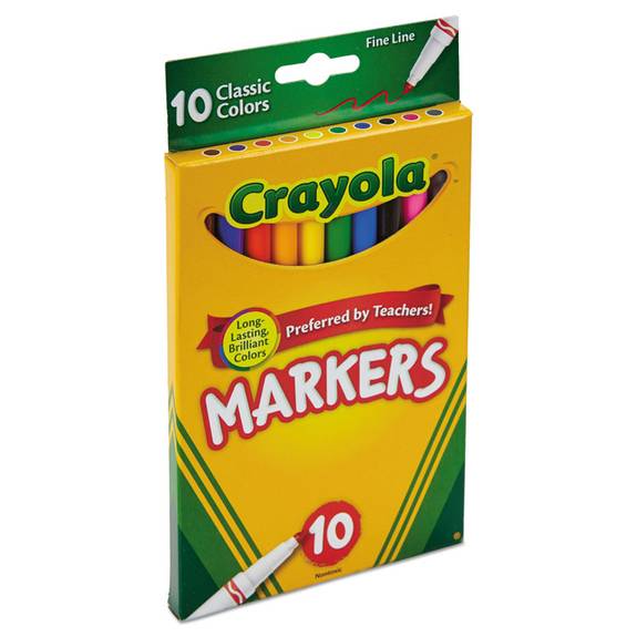 Crayola  Non-washable Markers, Fine Point, Classic Colors, 10/set 587726 10 Set