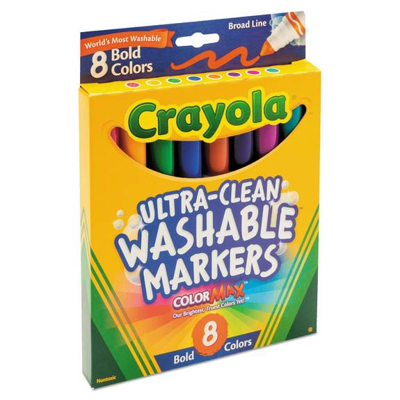 Crayola  Washable Markers, Broad Point, Bold Colors, 8/set 587832 8 Set