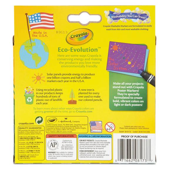 Crayola  Washable Poster Markers, Assorted, 8/pack 71662 8 Set