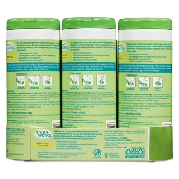 Green Works  Compostable Cleaning Wipes, 7 X 7 1/2, Original Scent, 30/canister, 3/carton Clo 30655 5 Case