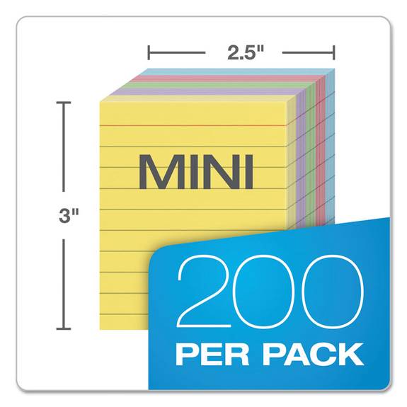 Mini Index Cards, 3 x 2.5, Ruled, Assorted Colors, 200 Per Pack -  ESS10010