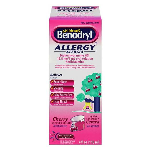 Children's Benadryl Allergy Liquid 4 Fl Oz, Cherry Flavored Part No ...