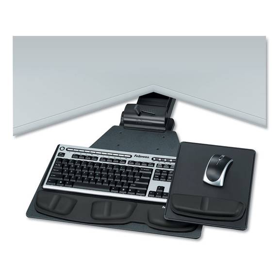 Fellowes  Professional Corner Executive Keyboard Tray, 19w X 14-3/4d, Black 8035901 1 Each