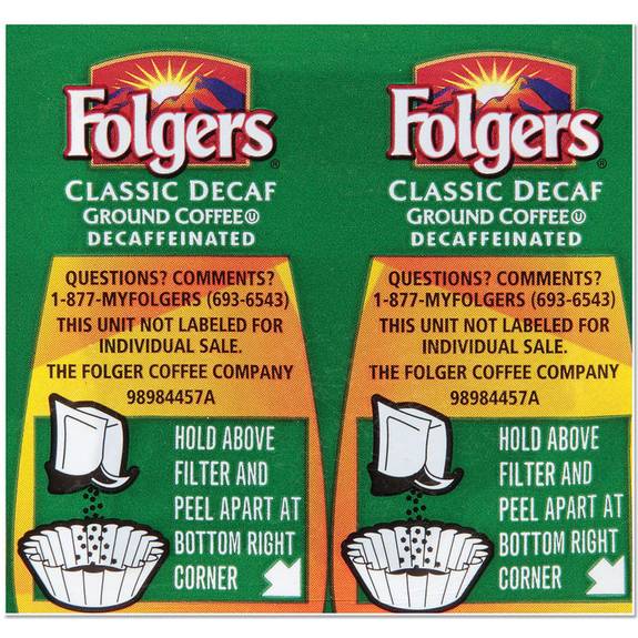Folgers  Coffee, Classic Roast Decaffeinated, 9/10oz Vacket Pack, 42/carton 06927 42 Case