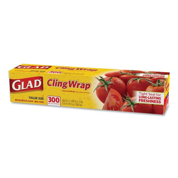 Glad  Cling Wrap Plastic Wrap, 300 Square Foot Roll, Clear, 12/carton Clo 00022 12 Case