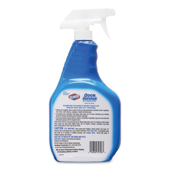 Clorox  Commercial Solutions Odor Defense Air/fabric Spray, Clean Air, 32oz Bottle,9/ct 31708 9 Case