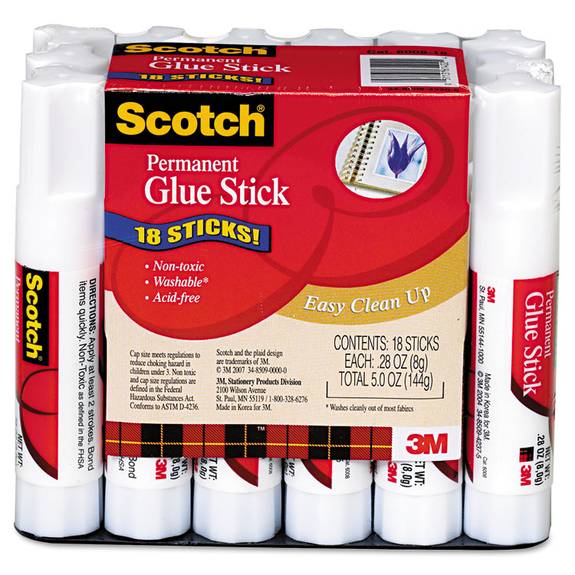 Scotch Permanent Glue Stick .28 oz 18/Pack