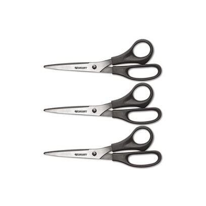 Value Line Stainless Steel Shears Value Pack, 8" Long, 3.5" Cut Length, Crane-Style Black Handle, 3/Pack