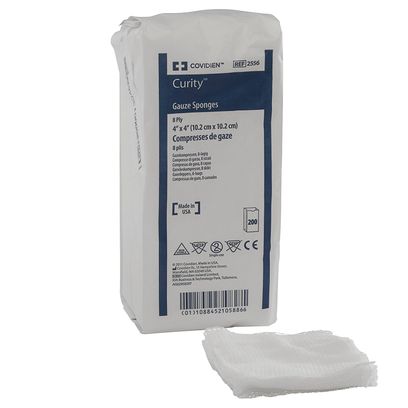 Curity Woven Gauze Sponge, Non-Sterile, 4" X 4", 8 Ply Part No. 2556 (200/Package)